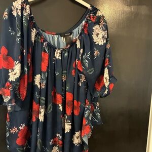 Smythe Navy Blouse with Red and White Floral Design